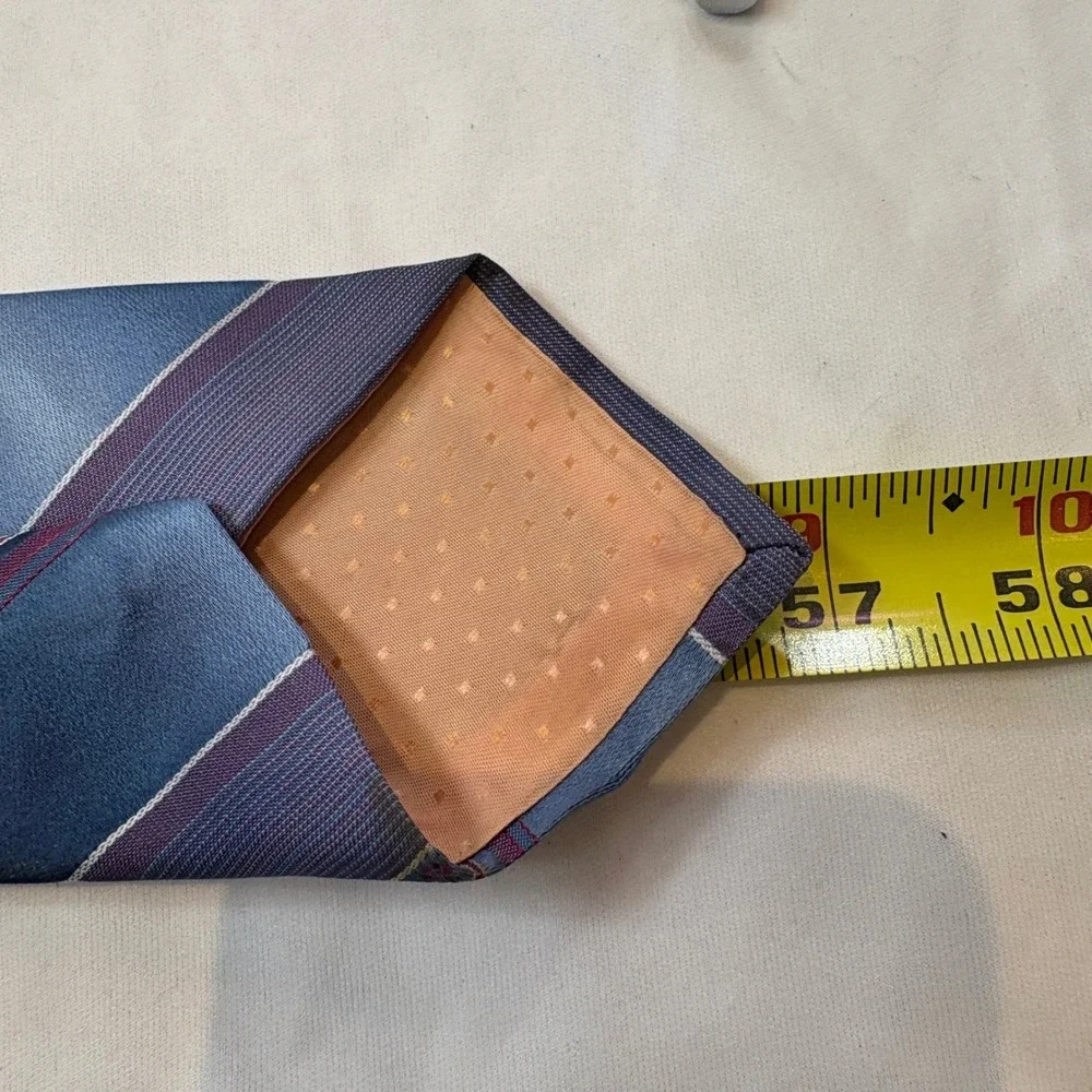 Delmani Italy New York Men Silk Tie Blue Purple Striped Geometric Floral Pattern